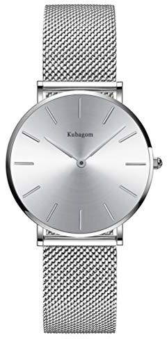Kubagom Damen Armbanduhr Analog Quarz Edelstahl Wasserdicht Mesh Ultradünne