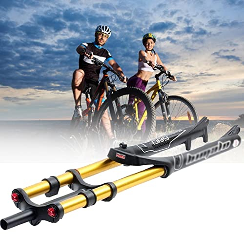 WZFANJIJ MZP Fahrradgabel Doppelte Schulterkontrolle MTB Bergab Suspension Luftdruck Gerades Rohr Ultraleicht Aluminiumlegierung Stoßdämpfer Rebound Adjust,Gold-26inches