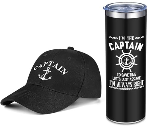 Handepo Boating Accessories Gifts for Men Boat Captain Cap I'm Captain Tumbler Boating Baseball Cap Nautical Cups Stainless Steel Coffee Mug for Father's Day christmas Summer Gifts(Black)
