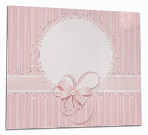 Wallario Herdabdeckplatte/Spritzschutz aus Glas, 1-teilig, 60x52cm mit 13mm hohen Füßen, für Ceran- und Induktionsherde, Geschenkkarte, Bänder, Spitzen und Schleifen in rosa