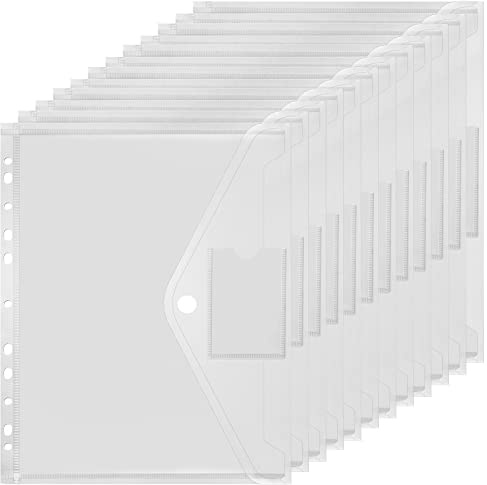 Samione Dokumententasche A4,12 Stück A4 Sichttasche Transparent Flexible Ordner für Dokument Organisieren mit Lochrand Klettverschluss und Etikettentasche