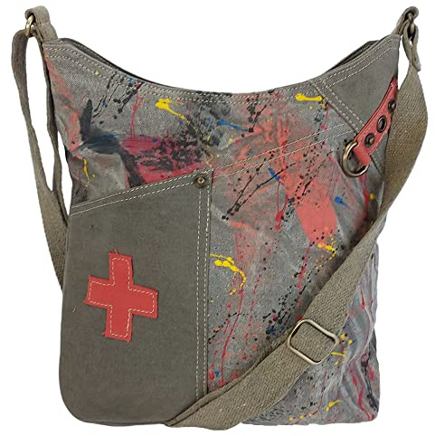 Sunsa Damen Umhängetasche. Hobo Tasche aus Canvas/Leinwand. Groß Vintage Stil Crossbody Bag. Jede Vegane Schultertasche ist Unikat. Handtasche als Geschenkideen für Frauen | Große Vintage Crossbody Bag mit mit vertellbaren Crossover Taschengurt. Jede Schultertasche ist ein Unikat. DIN A4 Geeignet
