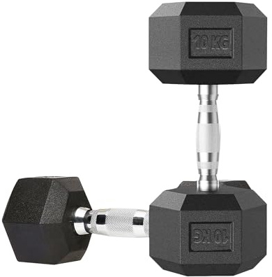 MAXSTRENGTH Sechskant-Hantel-Set, 7,5 kg, 10 kg, 15 kg, Einzel- oder Paar, mit Polykautschuk ummantelte Kurzhanteln, Gewichte, Gusseisen, Chrom, Krafttrainingsgerät für Zuhause oder Fitnessstudio