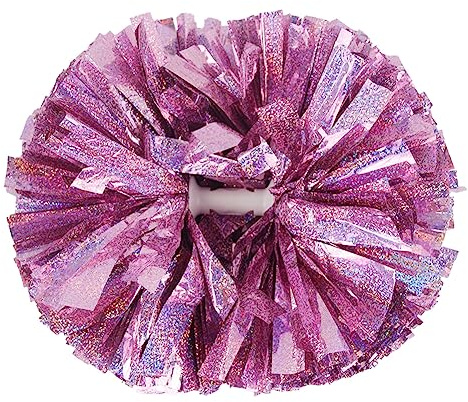 Hooshing Pompons, Cheerleading-Pompons, holografischer Punkt mit Taktstockgriff, für Mädchen, Kinder, Teamgeist, Sport, Jubeln, pink, 2 Stück