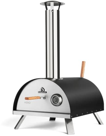 BURNHARD Pizzaofen Outdoor NERO, 500°C, Tragbarer Holzofen inkl. Pizzaschieber & Cordierit-Pizzastein, Brennstoffe: Holz, Pellets, Holzkohle, Briketts