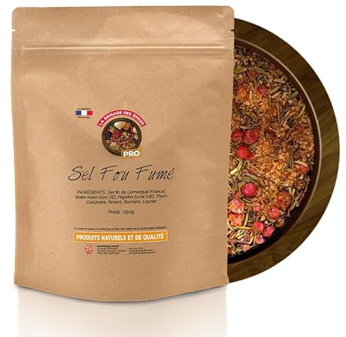 La Brigade des Épices - Sel fou fumé - 250G - Sel aromatisé aux épices - Paprika fumé, Baies roses et Romarin - 100% Faturel et Fabriqué en France
