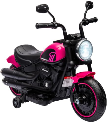HOMCOM Elektro Kindermotorrad mit Scheinwerfer für Kinder 1,5-3 Jahre Rosa | Elektromotorrad, 3 km/h Elektro Motorrad, 2 Stützräder