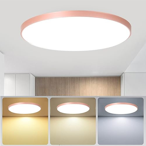 Mengjay Plafoniera LED Soffitto Moderna,Lampada a Soffitto Ultra Sottile Rotonda,Moderna Plafoniere 3 colori dimmerabili per Corridoio, Portico, Garage, Ingresso, Scala (40W, Rosa)