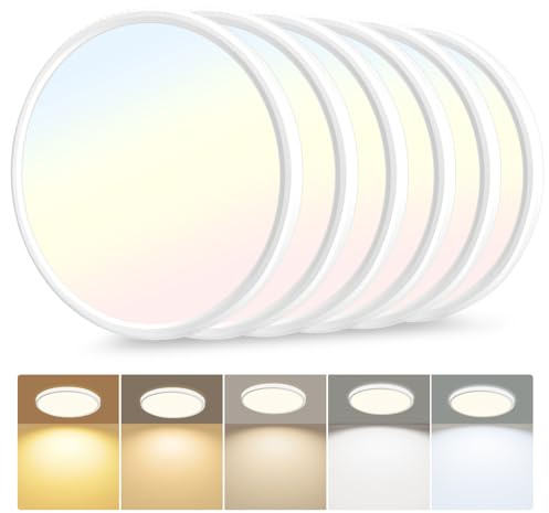hunhun 6 Pack 3200lm LED Flush Mount Ceiling Light 12 Inch, 5CCT Adjustable,Super Slim 0.87 inch led Ceiling Light Fixture for Bedroom, Living Room, Dining Room (White, 6-Pack)