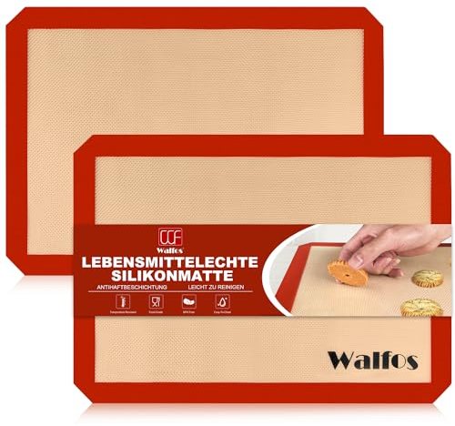 Walfos 44×33cm Backmatte aus Silikon (2er Set) Antihaftbeschichtung Backfolie Silikonmatte Wiederverwendbare，Hitzebeständige Backunterlage,BPA frei, umweltbewusst und gesund backen, spülmaschinenfest