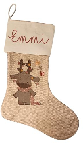 Kilala Nikolausstrumpf zum befüllen Weihnachsstrumpf mit Name personalisiert Kinder Erwachsende Aufhängen für Weihnachtsdeko (Ho Ho Ho/Elch)