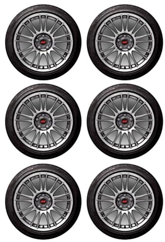 6 x Car Tyre Wheel Rim Edible Wafer or Icing Cupcake Toppers Fun Xmas Party Cake Decorations (Premium Icing Sheet)