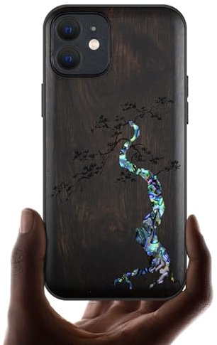 Carveit Bois Etui pour iPhone 12 Magnétique Coque, Incrustation de Coquille de Téléphone Compatible Magsafe avec Apple 12 Étui (Bois Sombre-Majesté Kiefer)