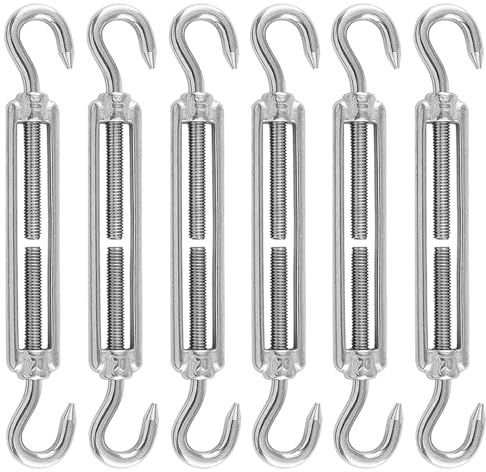 Spannschloss Seilspanner, Spannschloss Haken M6 CC, 304 Edelstahl Verstellbare, 6 Stück, Spannhaken für Sonnensegel, Seil, Oder Wäscheleine zu Spannen (Silber)