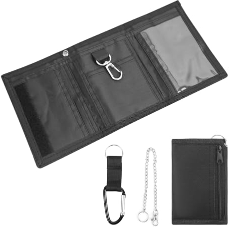 bssmmai Geldbeutel Portmonee Kinder Slim Portemonnaie Jungen Geldbörse mit Kette Clip Reißverschluss Faltbare Dreifache Geldbörse für Teenager Herren Münztasche Kartenhalter