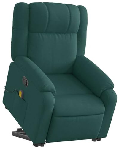 vidaXL Massagesessel, Sessel mit Aufstehhilfe, Relaxsessel mit Liegefunktion Vibrationsfunktion, Fernsehsessel Liegesessel Aufstehsessel, Dunkelgrün Stoff