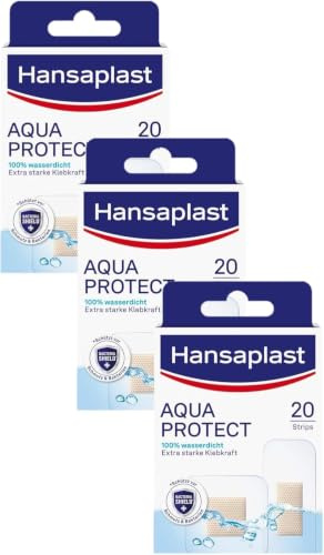 Hansaplast Aqua Protect Pflaster 3er-Set (3 x 20 Strips), wasserfeste Wundpflaster mit extra starker Klebkraft, Heftpflaster ideal zum Duschen, Schwimmen & Baden
