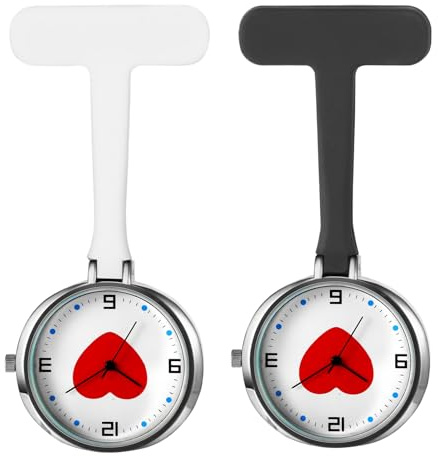 Silverora 2PCS Taschenuhr Schwesternuhren Silikon: Leicht Ablesbare Krankenschwester Uhren Liebe Pflegeruhr mit Clip Fob Uhr Herz Pulsuhren für Ärzte Pfleger Weiß Schwarz