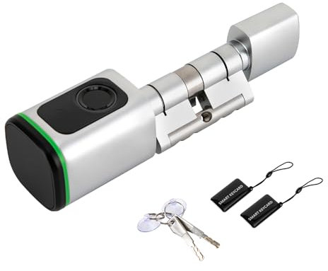 Smart Fingerabdruck-Schließzylinder 60mm Elektronisches Türschloss SchließZylinder mit 2 Schlüssel, 2 Keycards, App Kontrolle, Fingerabdruck Schloss (Weiß)