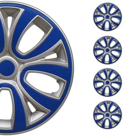 OMAC 4X Radkappen Radzierblenden Radblenden 14 Zoll Stahlfelgen Glänzend Grau-Dunkel Blau
