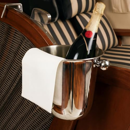 Strandkorb Hanse Champagnerkühler Edelstahl für Strandkörbe | Getränkekühler & Halterung Hochwertiger Edelstahlkühler für Champagner, Wein, & Wasserflaschen | Praktische Hängevorrichtung