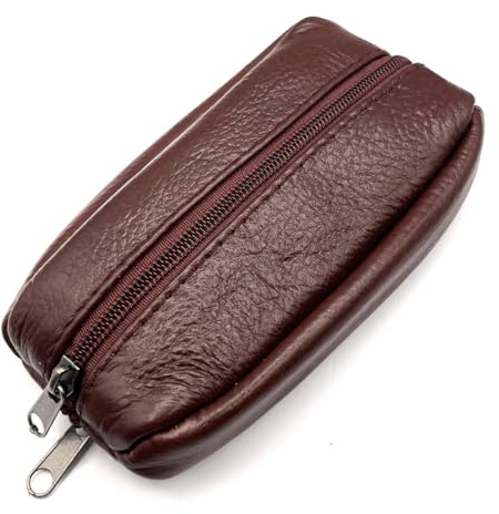 Charmoni - Portefeuille Homme - Porte Monnaie - avec Anneau Porte clé - Multi Poches zippée - en Cuir véritable - Homme Femme (Marron foncé)