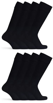 Basic Treasure Lot de 4 paires de chaussettes hautes pour homme et femme avec bord confortable en coton Noir, Noir, 39-42