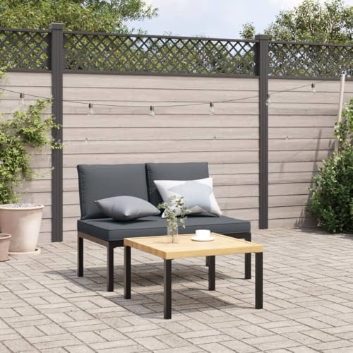 Homgoday Gartenbank mit Kissen Sitzbank Balkonbank Parkbank Ruhebank Terrassenbank Relaxbank Gartenmöbel Bänke für Garten Terrasse Balkon Schwarz Aluminium