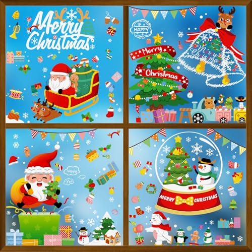 SANLIUSANJIU 159 pezzi Adesivi per Finestre Natale, Decorazione Adesiva Finestre Natale fai da te, Adesivi Natale in PVC, Decorazione Finestre Natale Bambini, immagini Finestre Riutilizzabili Natale