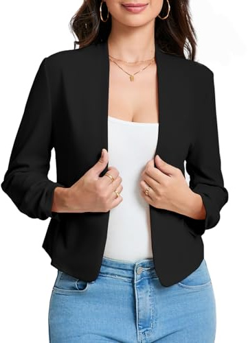 Hobrounn Blazer pour Femme Élégant à Manches 3/4 - Blazer pour Casual - Veste ouverte décontractée, Blazer court décontracté