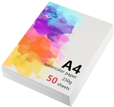 50 Blätter Aquarellpapier A4 230g, Zeichenblock din A4, Aquarell Papier, Watercolor paper für Aquarell Gouache Acryl Zeichnen Kunstwerke DIY