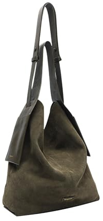 CORIOS Borsa a Mano in Pelle Scamosciata da Donna Autunno Inverno Borsa a Spalla Grande Borsa a Tracolla Grande Borsa per la Spesa Leggero Morbido Borsa Tote Retro Elegante Borse Messenger Verde M