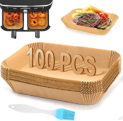 YJDM Backpapier für HeißLuftfritteuse, 100 Stück 22x14cm Rechteckig Airfryer Backpapier, Heißluftfritteuse Papier Zubehör Air Fryer Einmalige Backpapier für Ninja AF300EU AF400EU Dual Zone Foodi