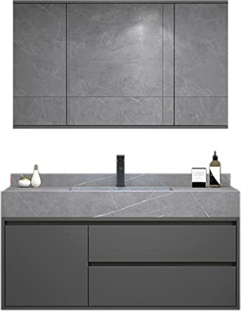 Ensemble de meubles de salle de bain 3 pièces gris avec meuble de rangement sous évier et armoire à pharmacie murale pour maquillage et rasage, encastrement ou montage en surface, 80 cm