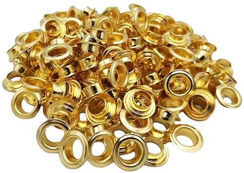 100 Sets Grommet Kit,Gold Grommets Eyelets Kit,3MM Metal Eyelets Grommets with Washers for Tarpaulin Fabric Curtains Leather Clothing Shoes Belt