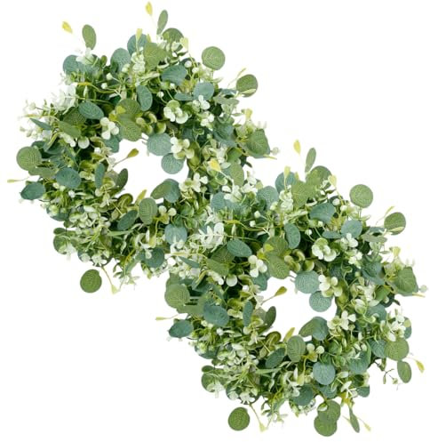 Avoik 2PCS Eukalyptus Künstlicher Kranz Grünkranz 30 cm Kunstpflanze Dekorative Kränze Frühlings-Sommer Kranz Künstliche Hängende Türkranz Wandkranz Deko für Haustür Tür Wand Fenster Dekoration