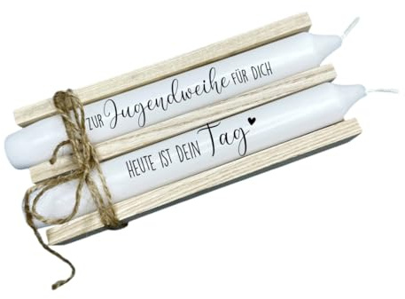 AWASG Kerze mit Spruch Jugendweihe - Stabkerze als Geschenk Mädchen Jungen - Geschenkkerze im Set 2 Stk.