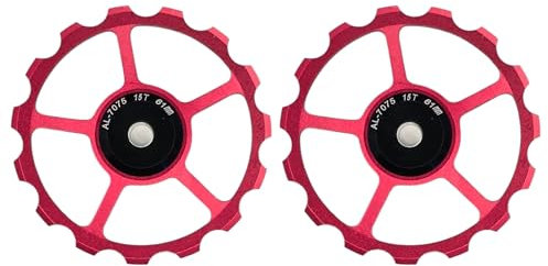 cyclingcolors 2x Puleggia Deragliatore Posteriore Alluminio 7075 Anodizzato Rosso Cuscinetto Sigillato 689-2RS Catena Bici Ciclo MTB Strada Città, 15 denti