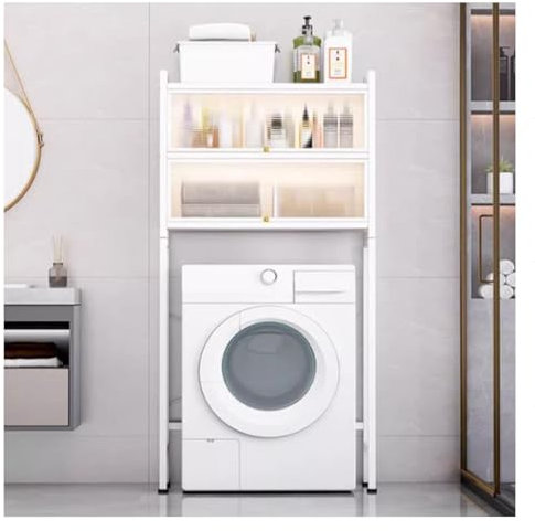 3 Tier Washing Machine Cabinet Storage Rack with Adjustable Feet Over The Washer and Dryer Shelf (White)