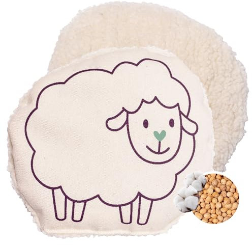 Herbalind Schaf Waschbares Kirschkernkissen für Kinder und Babys - 100% Baumwolle Plüsch Wärmekissen, Wärmekuscheltier Flauschiges wärmendes Stofftier 19x19 cm als Wärmflasche mit Kirschkernen