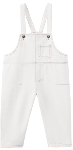 Mud Kingdom Baby Boys' Dungarees Adjustable Braces Denim Ovearalls for Boy Cotton Plain Jean Workwear White 18-24 Months