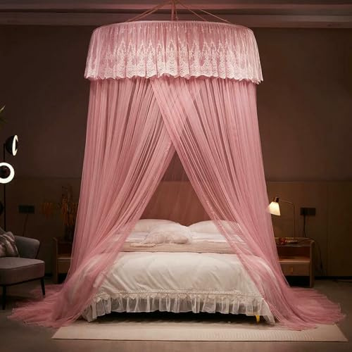 DaBingDian 1.5M Lace Large-Diameter Dome Mosquito Net Elegant Encrypted Mesh Insect Proof Bed Curtain Three Door Universal Tent Gauze