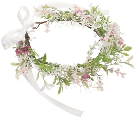 POPETPOP Künstlicher Blumenkranz Braut Haarschmuck mit Zarten Kunstblumen Eleganter Blumenstirnband für Hochzeit Braut und Frauenfest Rutschfester Bequemer Blumenhaarreif für Festliche