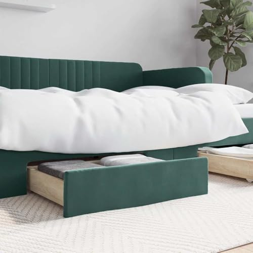 EMYRLXQW Letti & Accessori-Cassetti Letto 2 pz Verde Scuro Legno Ingegnerizzato e Velluto