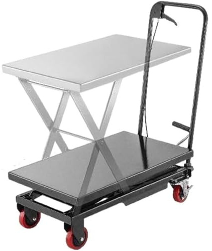 Plataforma de tijera hidráulica, capacidad de 450 kg, carrito móvil portátil con bloqueo de posición de altura múltiple y pedal manual, alfombrilla de goma antideslizante