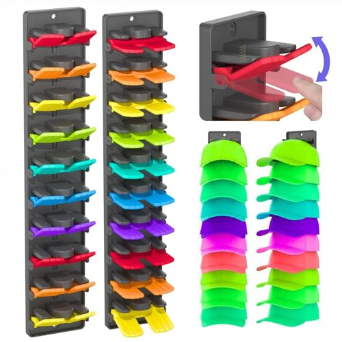 SINZONeu® Baseballcap-Organizer 2er-Pack Wandhalterung mit 20 Federclips Verstellbare Aufbewahrung für Schrank & Tür Starke Klebung & Schrauben inklusive Mehrfarbig