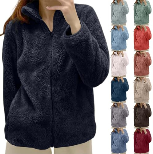 Generisch Plüschjacke Damen, Teddy Jacken Und Damen - Jacken Langarm Flauschige Fleecejacke Warm Winter Teddyfleece Winterjacke Große Größen Damen-Jacken mit Reißverschluss