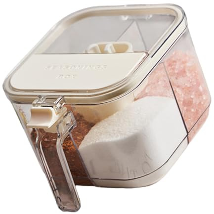 AMISENK Pratico set di barattoli per condimenti con 4 sezioni separate e cucchiai dosatori scatola per spezie per condimenti contenitore per condimenti di grado ristorante