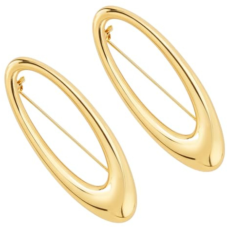 FINGERINSPIRE 2 Stück Ovale Brosche Aus Metalllegierung 53x21mm Goldfarben Elegant als Reversnadel Für Damen Goldene Brosche Schal Und Stola Accessoire Mit Robustem Metalldesign Für Formelle Alltag