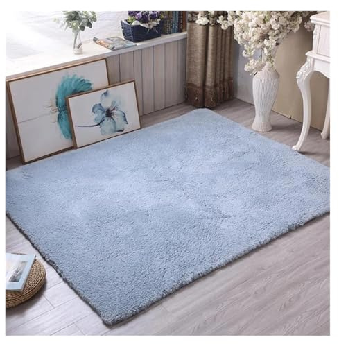 P Tappeto in velluto, spesso tappeto in pelle di agnello per soggiorno, camera da letto e comodino decorativo (grigio blu, 120 x 160 cm), morbido, accogliente e moderno accento per la casa
